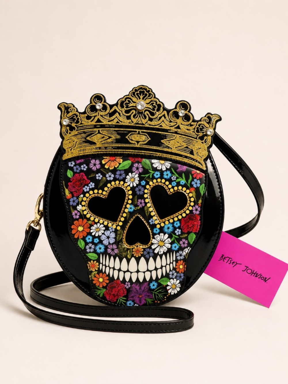 Betsey Johnson Sugar Skull Crossbody Bag Halloween Floral Crown Purse NWT